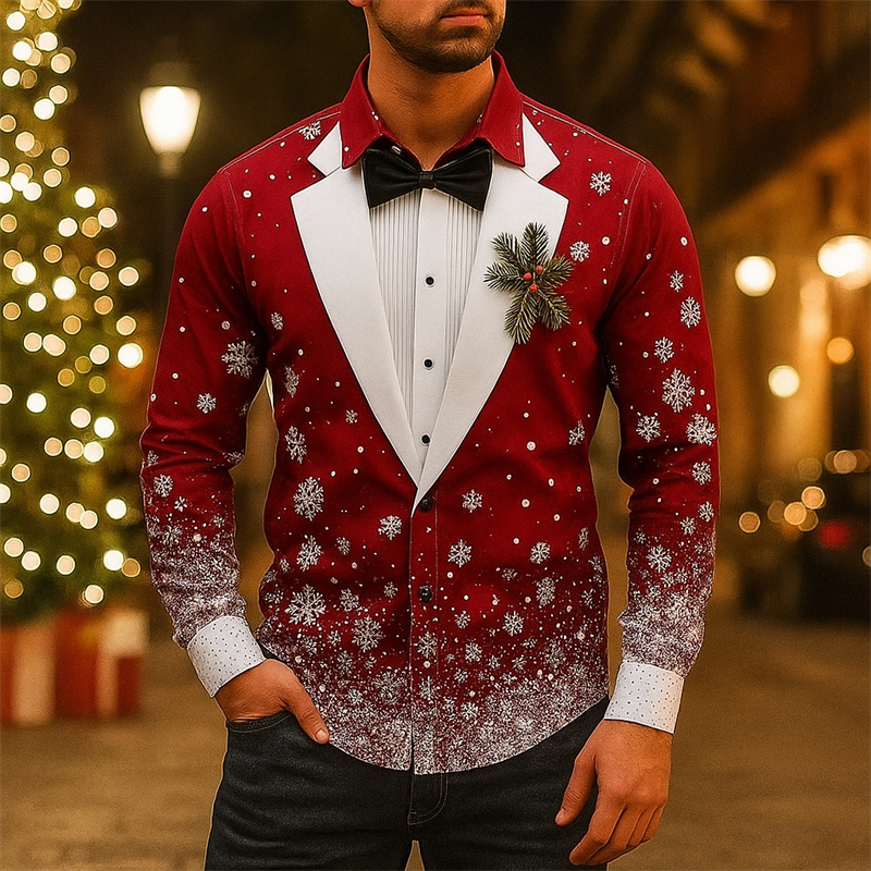 Men'S Holiday Formal Wear - Christmas Snowflake Formal Man Long Sleeve