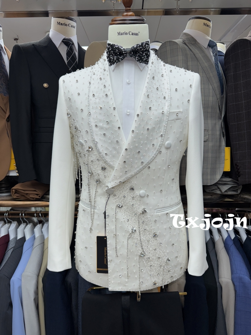 Formal Men Party Wear Jacket - Silver Beaded Crystal Suit Jacket Man