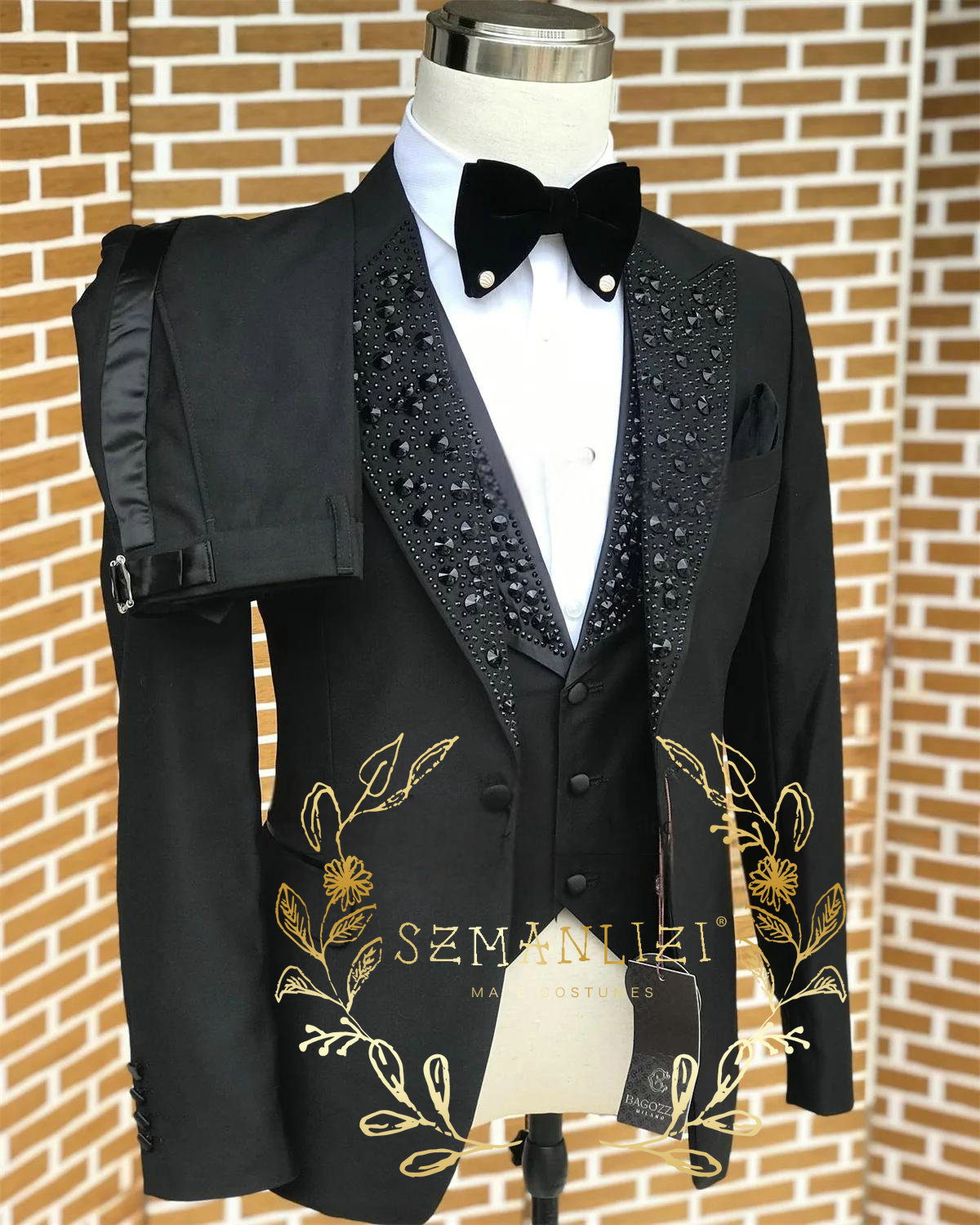 Men'S Formal Wear For A Wedding - Black Men Suits Luxury Stone Crystal