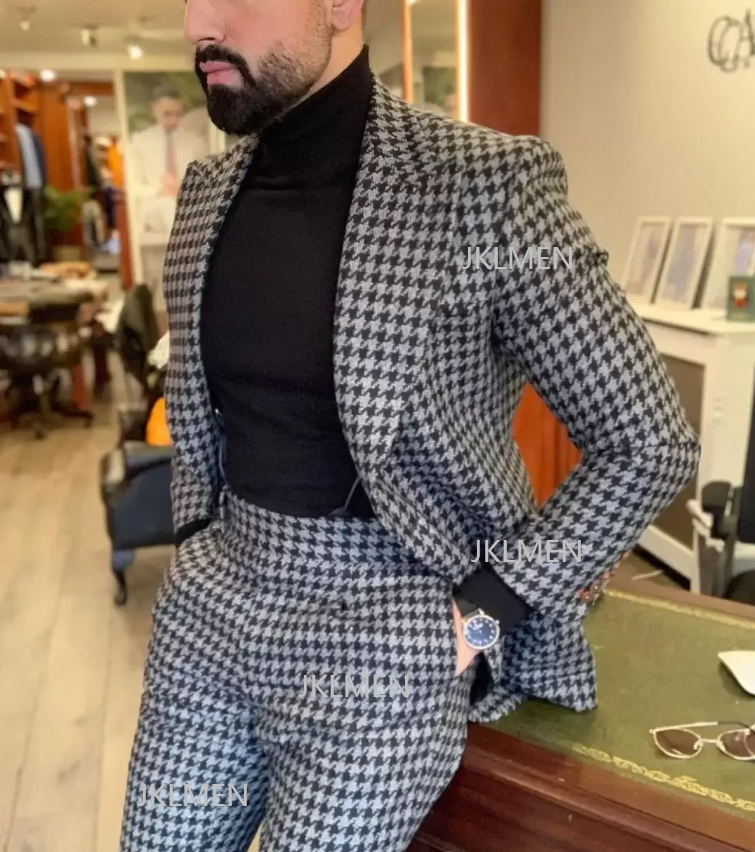 Men'S Formal Wear For A Wedding - Houndstooth Mens Suits 2PCS Wedding Tuxedos