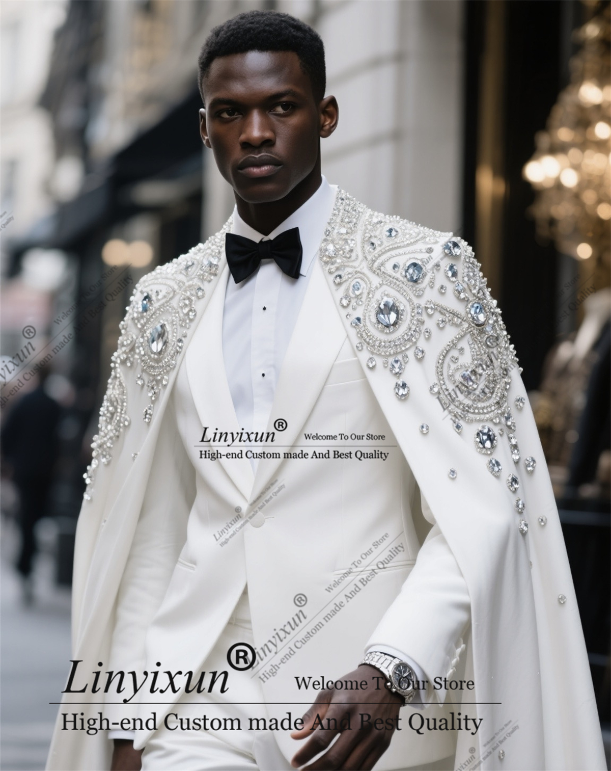 Men'S Formal Wear For A Wedding - High-end Fashion Diamond Men Suit Beaded