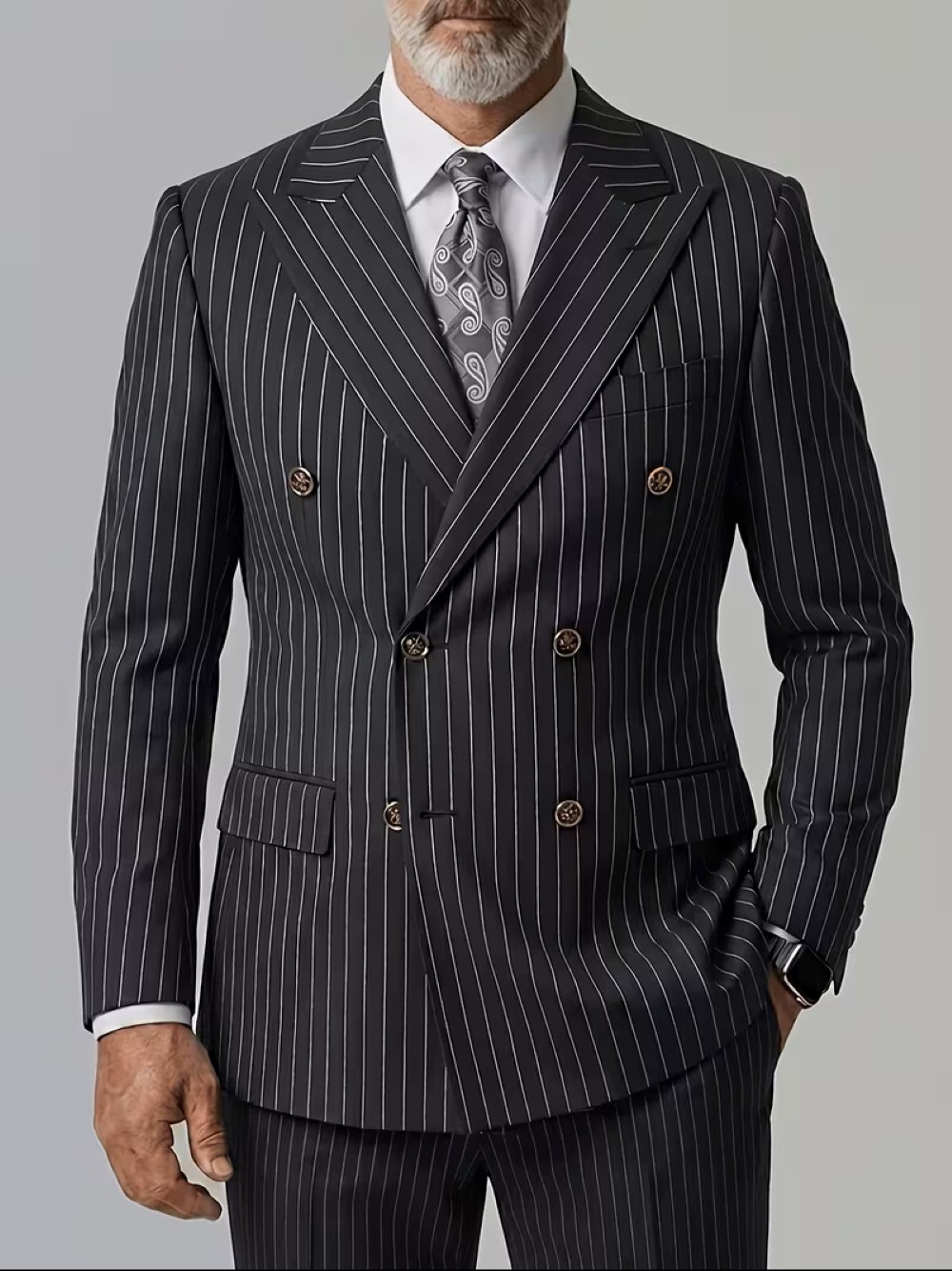 Formal Men Party Wear Jacket - Men's Black Pinstripe Double Breasted Blazer,