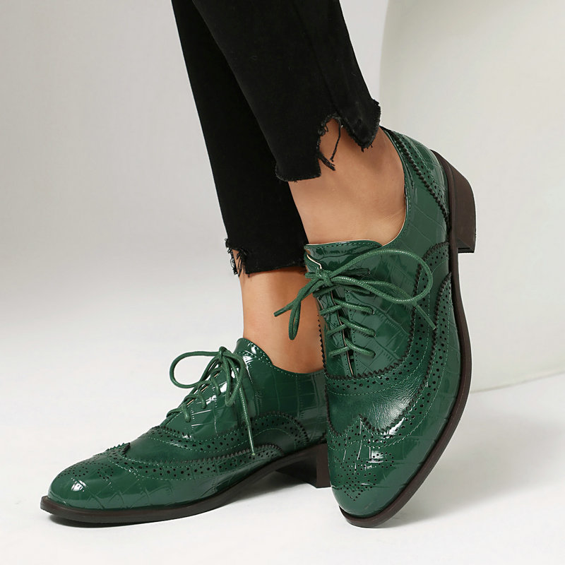 Women Stone Print Brogue Oxfor - Patent Leather Oxford reseña y precio