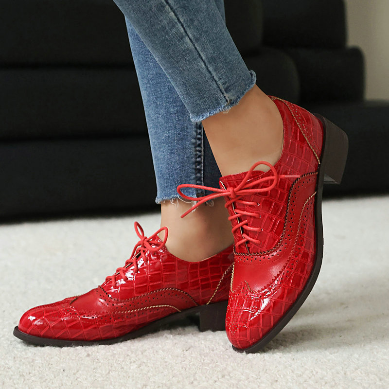Women Stone Print Brogue Oxfor - Patent Leather Oxford reseña y precio