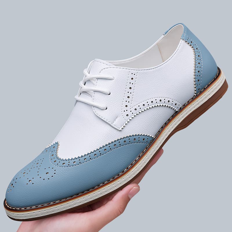 Mens White Blue Two Tone Brogu - Patent Leather Oxford reseña y precio
