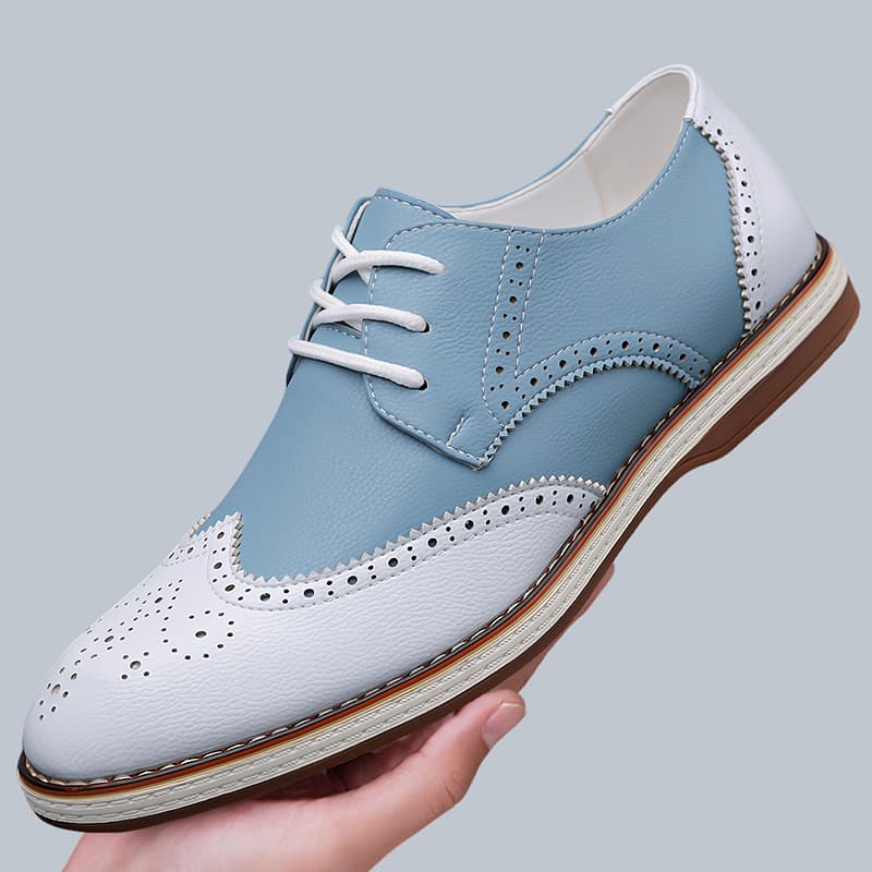 Mens White Blue Two Tone Brogu - Patent Leather Oxford reseña y precio