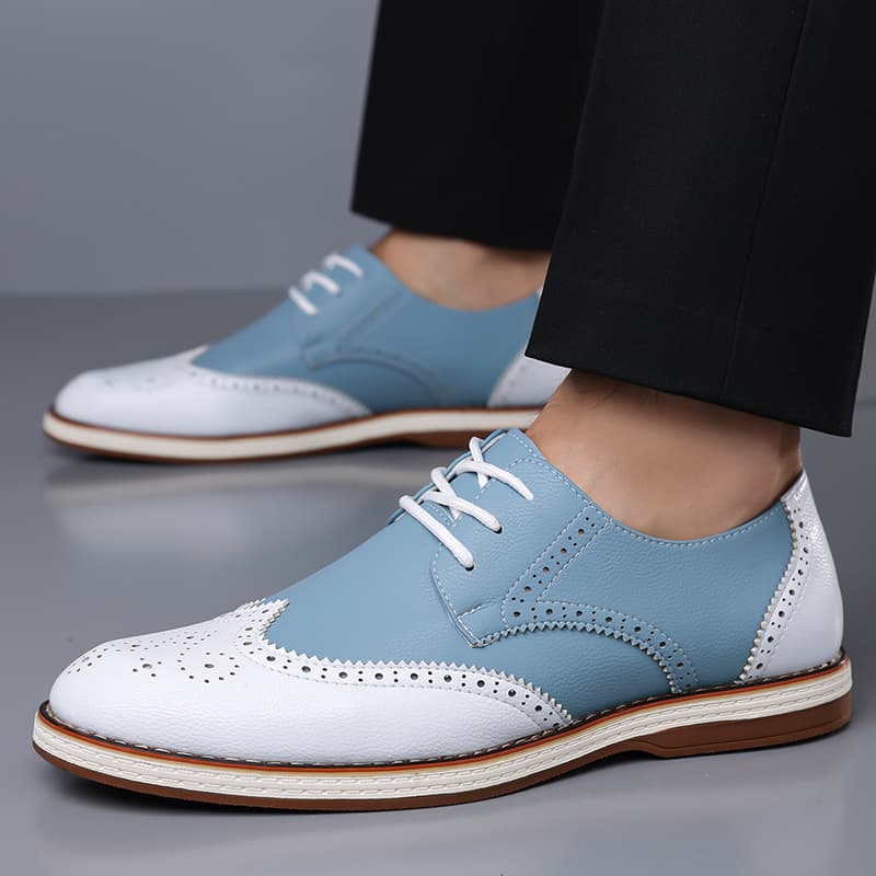 Mens White Blue Two Tone Brogu - Patent Leather Oxford reseña y precio