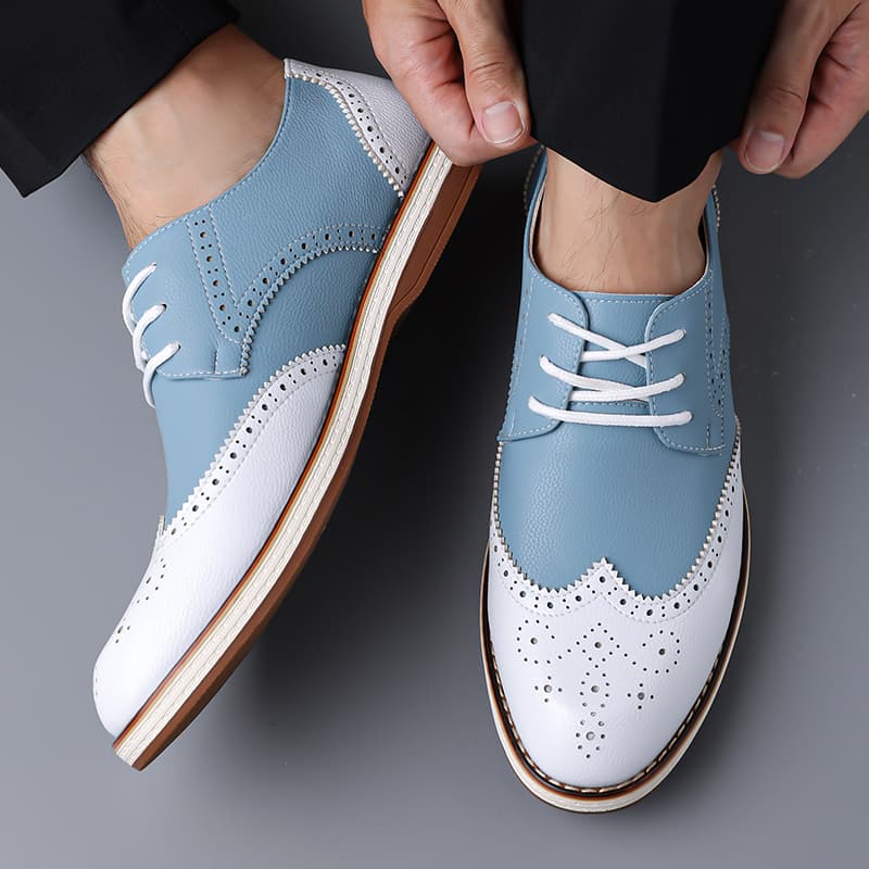 Mens White Blue Two Tone Brogu - Patent Leather Oxford reseña y precio