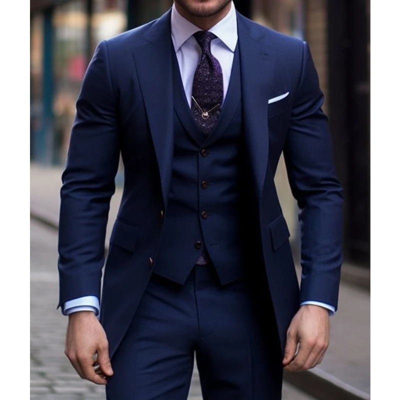Navy Blue 3 Pieces Casual Male - Men'S Formal Wear For A Wedding reseña y precio