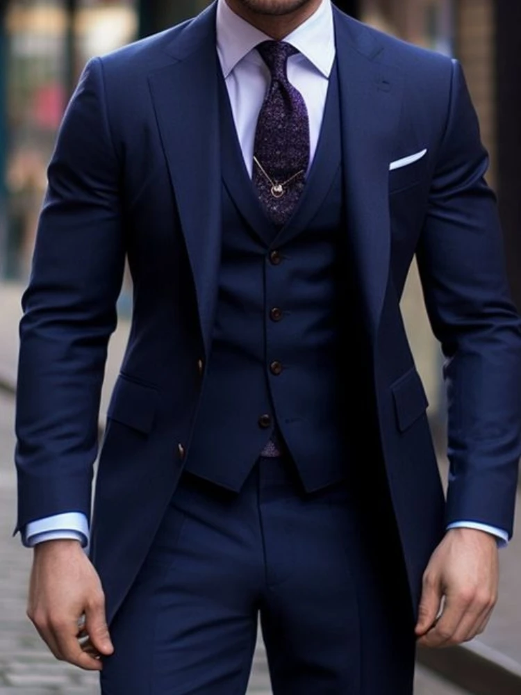 Navy Blue 3 Pieces Casual Male - Men'S Formal Wear For A Wedding reseña y precio