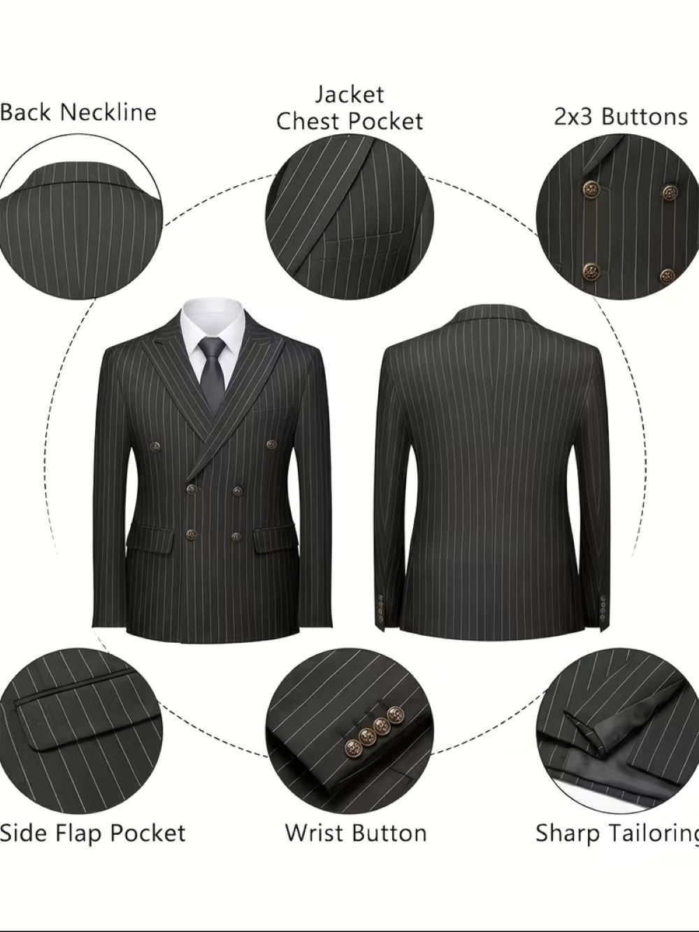  Men's Black Pinstripe Double  - Formal Men Party Wear Jacket reseña y precio